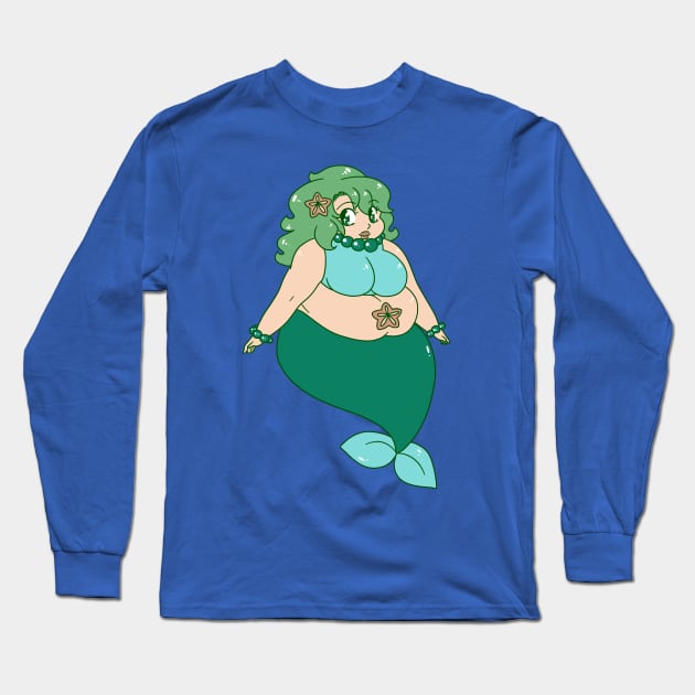 Chubby Green-Haired Mermaid Long Sleeve T-Shirt by saradaboru